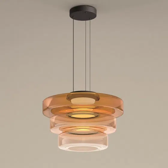 Amber Smoky Gray Green Glass Pendant Lamp in Aluminum and Glass, product photograph