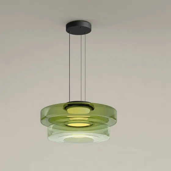 Amber Smoky Gray Green Glass Pendant Lamp in Aluminum and Glass, detail view