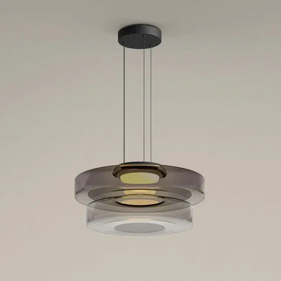 Amber Smoky Gray Green Glass Pendant Lamp in Aluminum and Glass, scale view