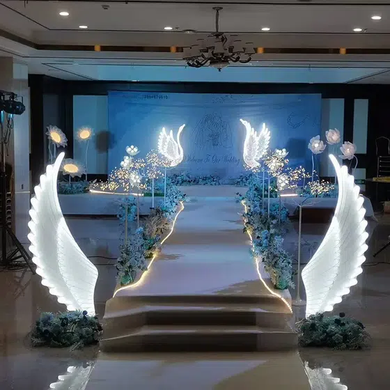 Angel Wings LED Wedding Floor Light in Iron and Fabric, installed view