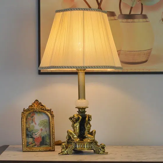 H52CM Antique Copper Fabric Table Light in Copper and Fabric, product photograph