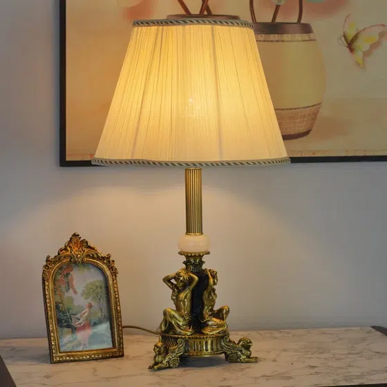 H52CM Antique Copper Fabric Table Light in Copper and Fabric, detail view