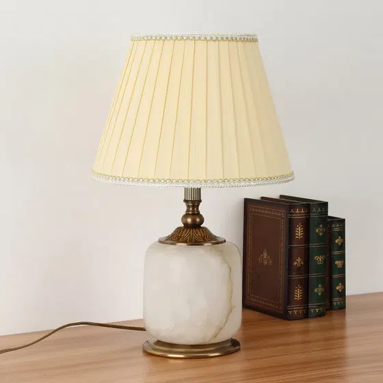 European Art Ceramic Marble LED Table Lamp in Copper and Marble and Fabric, scale view