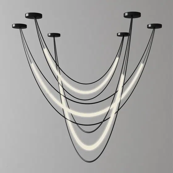 Art Linear Iron Black Pendant Lamp in Acrylic and Iron Plating, product photograph