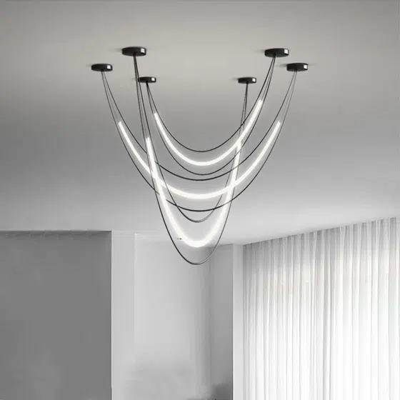 Art Linear Iron Black Pendant Lamp in Acrylic and Iron Plating, installed view