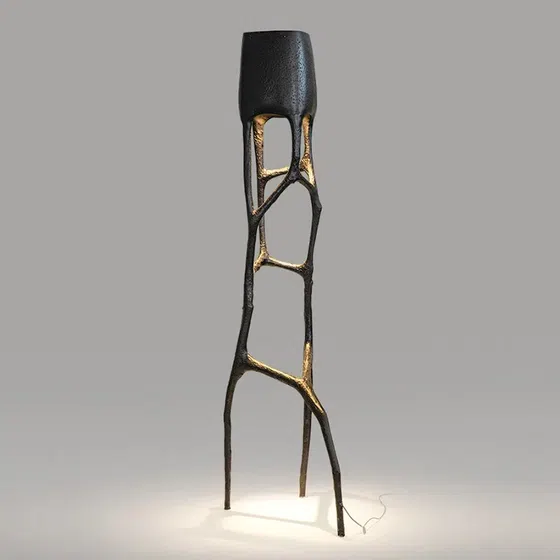 Art Tree Crotch Black Standing Floor Light in Fiberglass, product photograph