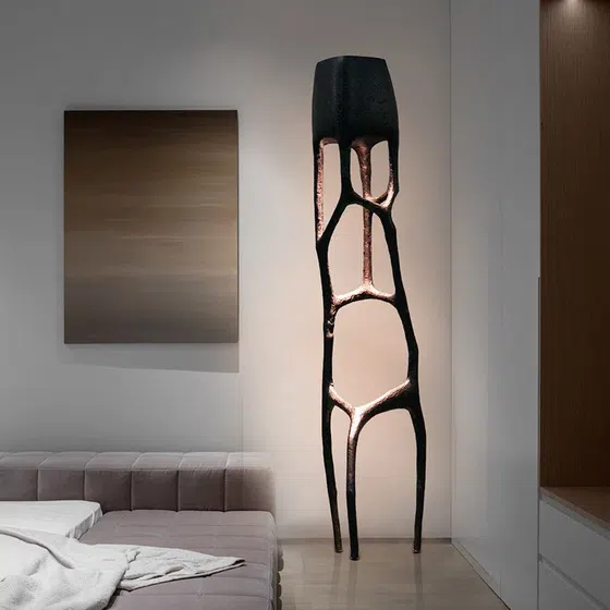 Art Tree Crotch Black Standing Floor Light in Fiberglass, detail view