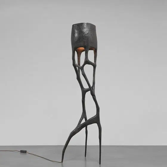 Art Tree Crotch Black Standing Floor Light in Fiberglass, installed view