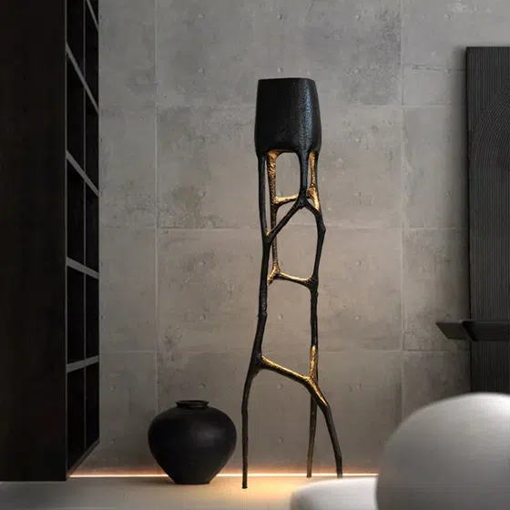 Art Tree Crotch Black Standing Floor Light in Fiberglass, scale view