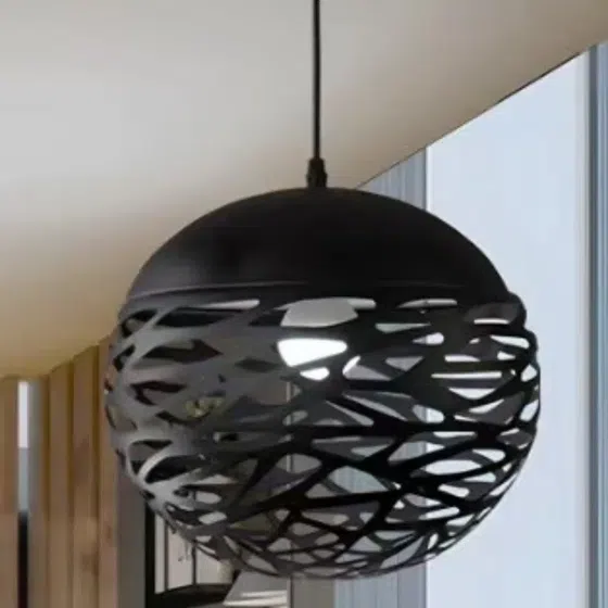 Ball Black White Pendant Lamp in Metal, scale view