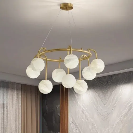 8-12 Heads Ball Marble Copper Pendant Light in Copper and Marble, detail view