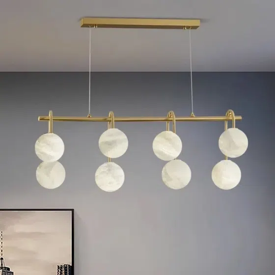 8-12 Heads Ball Marble Copper Pendant Light in Copper and Marble, installed view