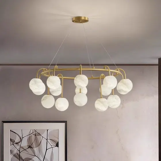8-12 Heads Ball Marble Copper Pendant Light in Copper and Marble, scale view
