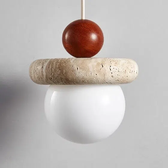 H22CM Ball Yellow Travertine Pendant Light in Wood and Yellow Travertine, scale view