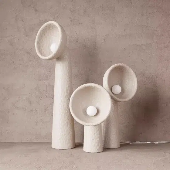 Beige Wabi-Sabi Large LED Floor Lamp in Fiberglass, product photograph