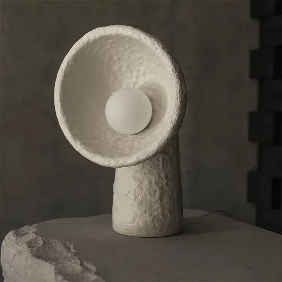 Beige Wabi-Sabi Large LED Floor Lamp in Fiberglass, installed view