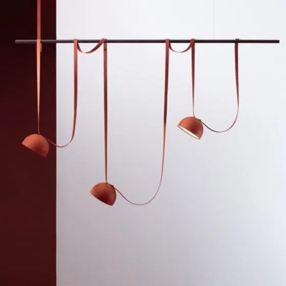 24W Belt Iron Orange Black Pendant Lamp in Leather and Glass and Metal, product photograph