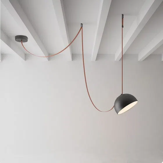 24W Belt Iron Orange Black Pendant Lamp in Leather and Glass and Metal, detail view
