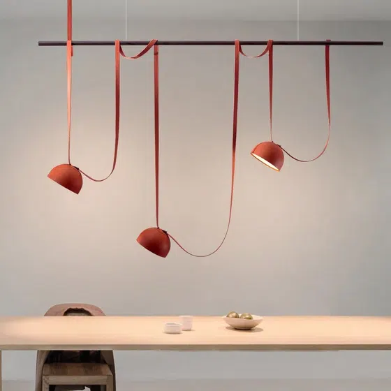 24W Belt Iron Orange Black Pendant Lamp in Leather and Glass and Metal, installed view