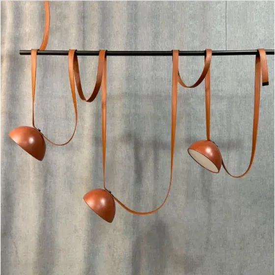 24W Belt Iron Orange Black Pendant Lamp in Leather and Glass and Metal, scale view