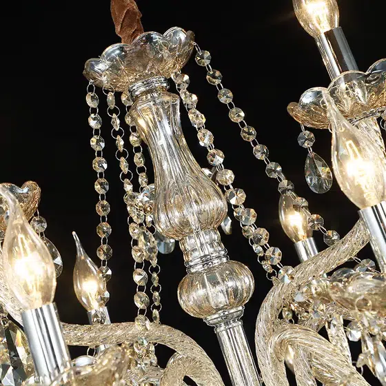 Big Crystal Fabric Brown Chandelier in Iron and Crystal and Glass and Fabric, scale view