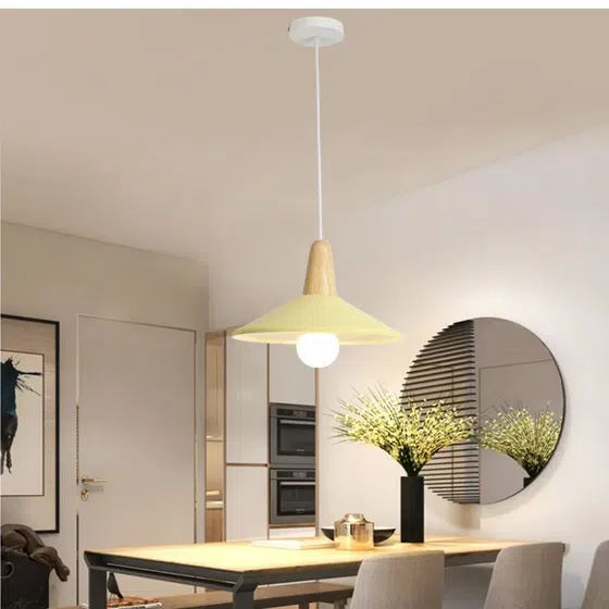 White Black Blue Wood Aluminum Pendant Lamp in Aluminum and Wood, detail view
