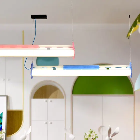 H19cm Black Blue Pink Acrylic LED Pendant Light in Acrylic, installed view