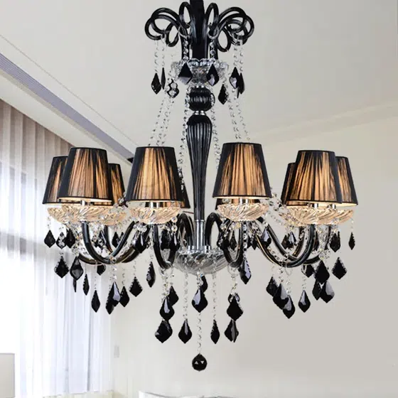 Black Crystal Glass Chandelier in Iron and Crystal and Glass and Fabric, product photograph