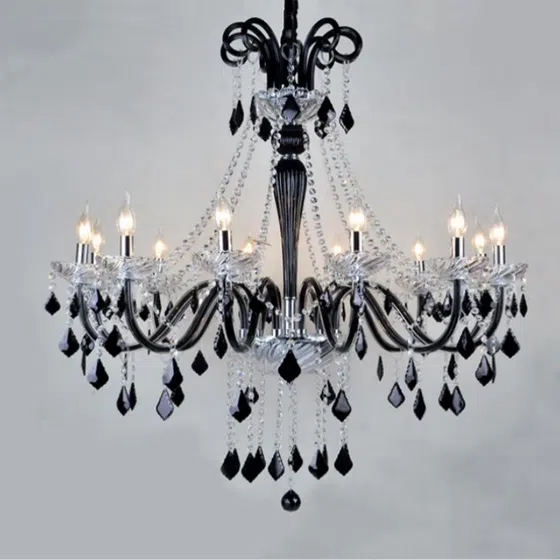 Black Crystal Glass Chandelier in Iron and Crystal and Glass and Fabric, detail view