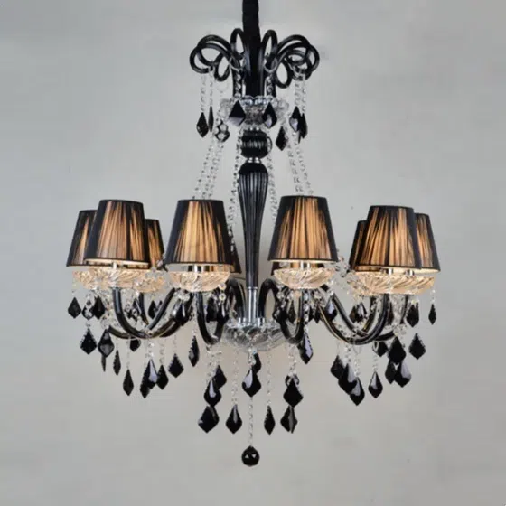 Black Crystal Glass Chandelier in Iron and Crystal and Glass and Fabric, installed view