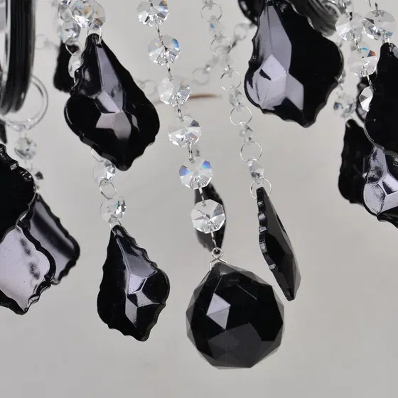 Black Crystal Glass Chandelier in Iron and Crystal and Glass and Fabric, scale view