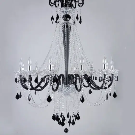 Black Glass Fabric Chandelier in Iron and Crystal and Glass and Fabric, scale view