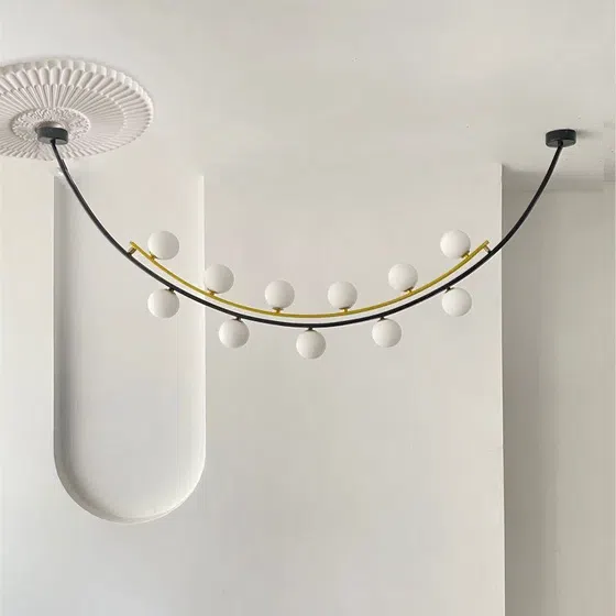 G9 Black Gold Glass Ball Iron Pendant Lamp in Iron and Glass, installed view