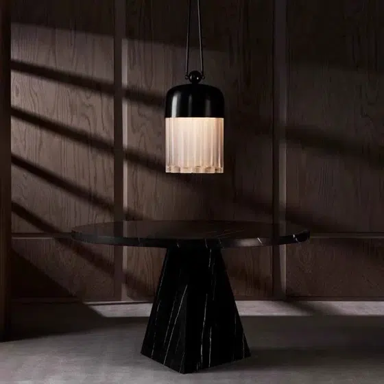 H183CM Black Hardware Glass Pendant Lamp in Hardware and Glass, detail view