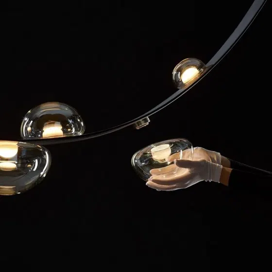 Black Leather Glass Pendant Light in Leather and Glass and Stainless Steel, scale view