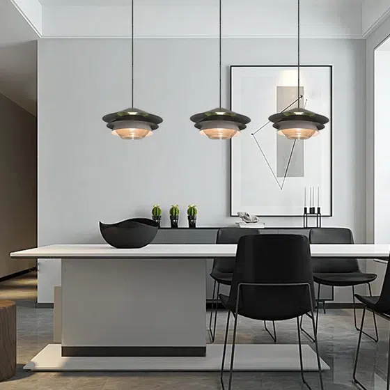 Black Small Round Metal Pendant Lamp in Metal, detail view