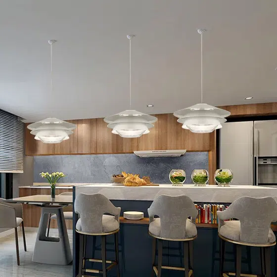 Black Small Round Metal Pendant Lamp in Metal, installed view
