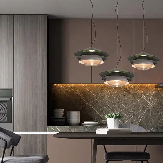 Black Small Round Metal Pendant Lamp in Metal, scale view