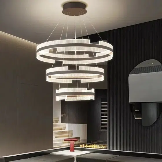 Black Transparent Ring Acrylic Pendant Lamp in Aluminum Spray Paint and Acrylic, product photograph
