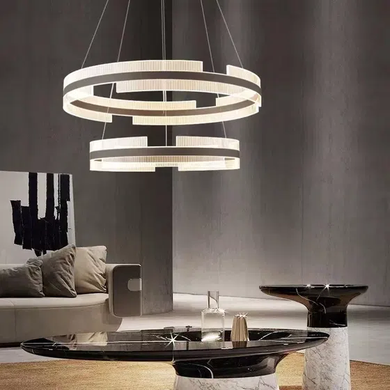 Black Transparent Ring Acrylic Pendant Lamp in Aluminum Spray Paint and Acrylic, detail view