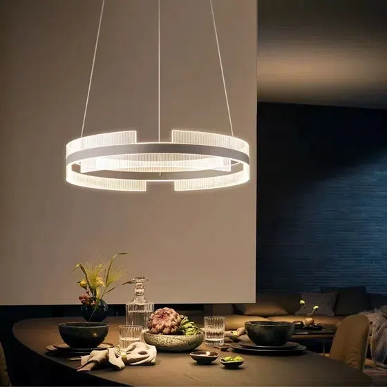 Black Transparent Ring Acrylic Pendant Lamp in Aluminum Spray Paint and Acrylic, installed view