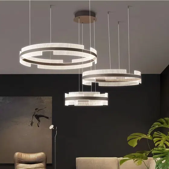 Black Transparent Ring Acrylic Pendant Lamp in Aluminum Spray Paint and Acrylic, scale view