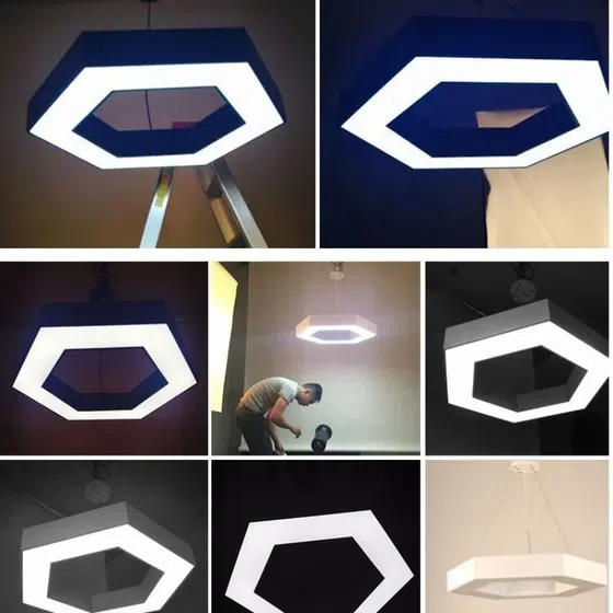 Black White Hexagon Pendant Light in Aluminum and PC, detail view