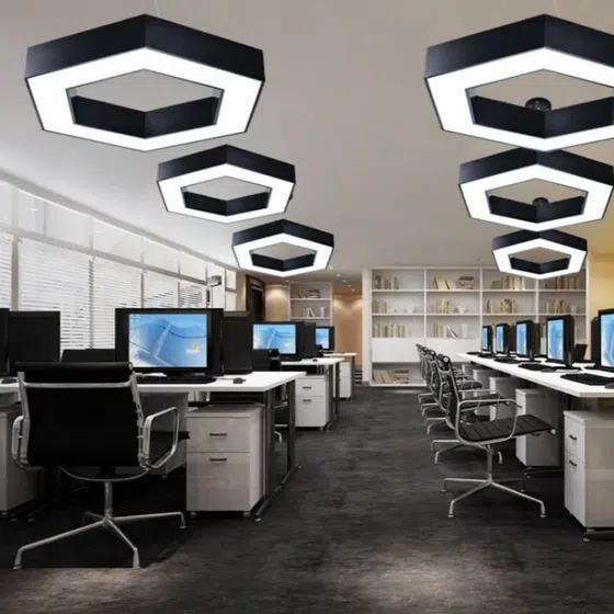 Black White Hexagon Pendant Light in Aluminum and PC, scale view