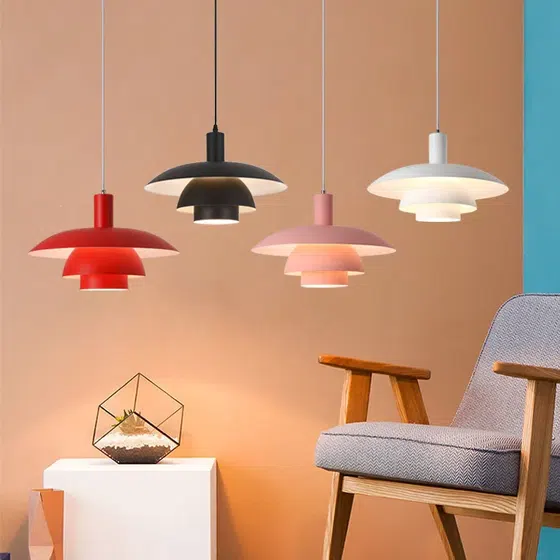 D30cm Black White Red Pink Pendant Lamp in Aluminum, product photograph