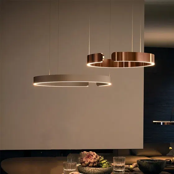 Black White Gold Rose Gold Ring Acrylic Pendant Lamp in Aluminum and Acrylic, product photograph