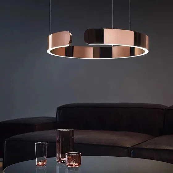 Black White Gold Rose Gold Ring Acrylic Pendant Lamp in Aluminum and Acrylic, scale view