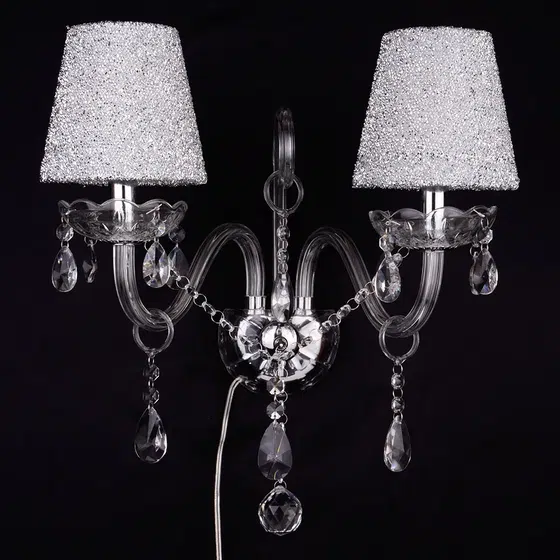 Black Clear Red Gold Crystal Wall Lamp in Iron and Glass and Crystal, installed view