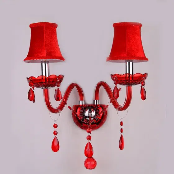 Black Clear Red Gold Crystal Wall Lamp in Iron and Glass and Crystal, scale view