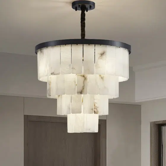 9-48 Heads Black Copper White Marble Pendant Lamp in Copper and Alabaster Marble, detail view